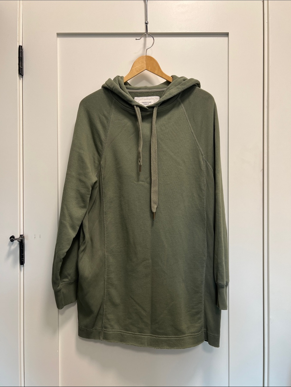 American Eagle Outfitters Olive Green Hooded Pullover - oversized tunic length